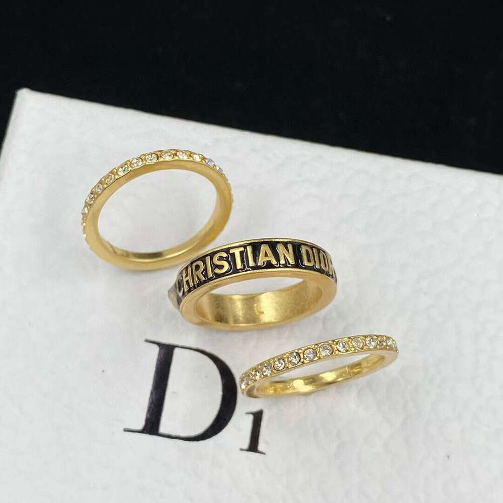 Home Three-Piece Set Inlaid Diamond Stacking Letter Open Fashion Versatile Elegant High-End Sense Index Finger Ring