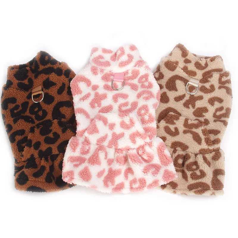 Leopard Dog Dress Coat Winter Fleece Pullover Sweatshirt Pet Clothes Sleeveless Vest Hoodies Puppy Skirt For Small Dogs Chiwawa X250928