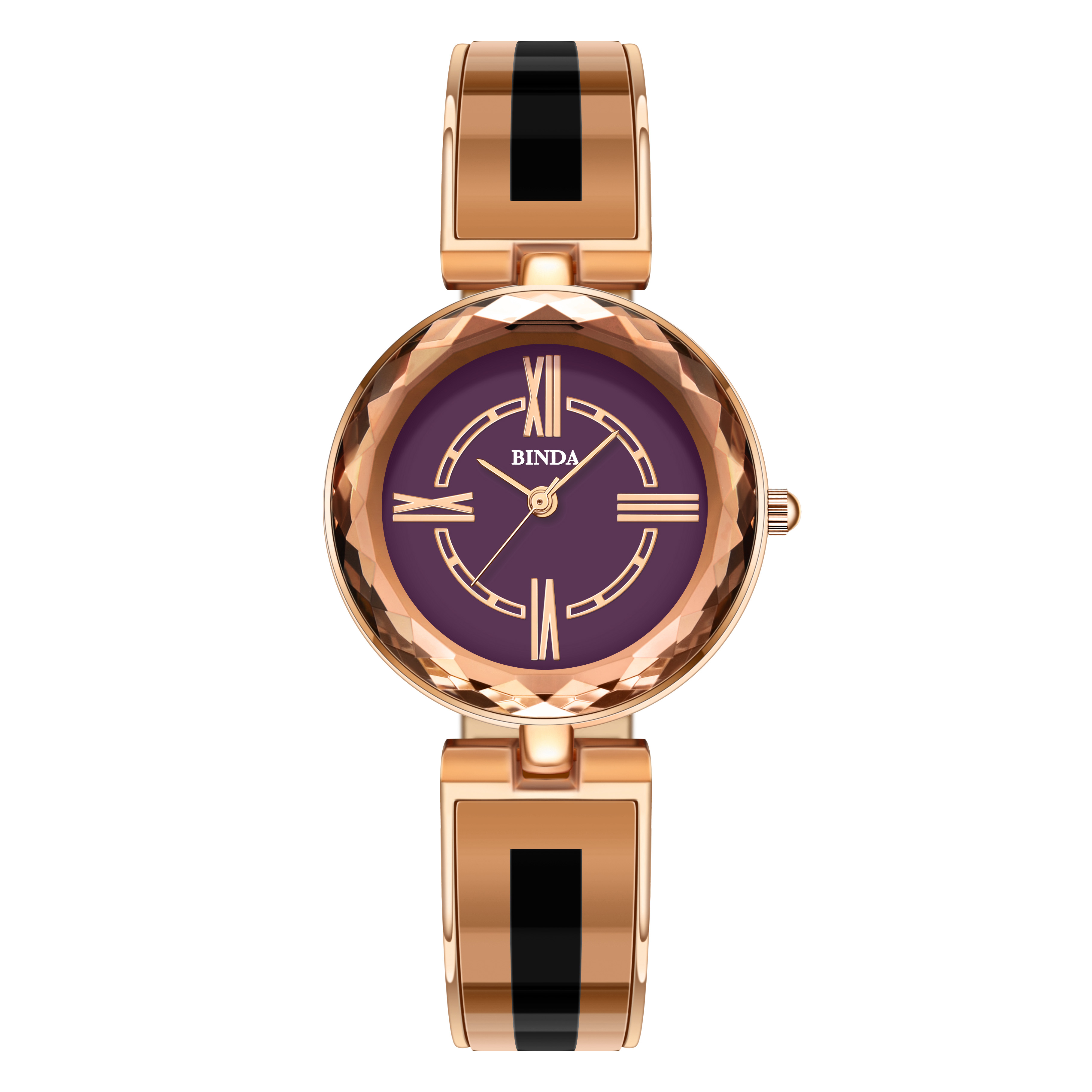 Binda Women Elegant Quartz Watch Gift Box Multi Faceted Dial Glass Bracelet