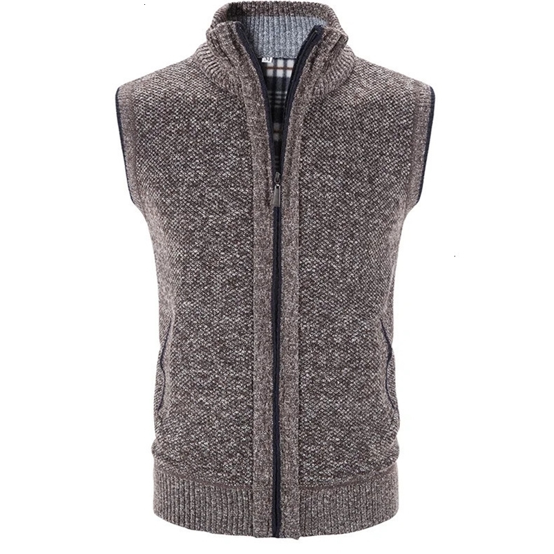Autumn Winter Sweater Vest Men Thick Warm Sleeveless Cardigan Coat Knitted Vest Outerwear Zipper Sleevel Sweater Jacket Men Vest 240712
