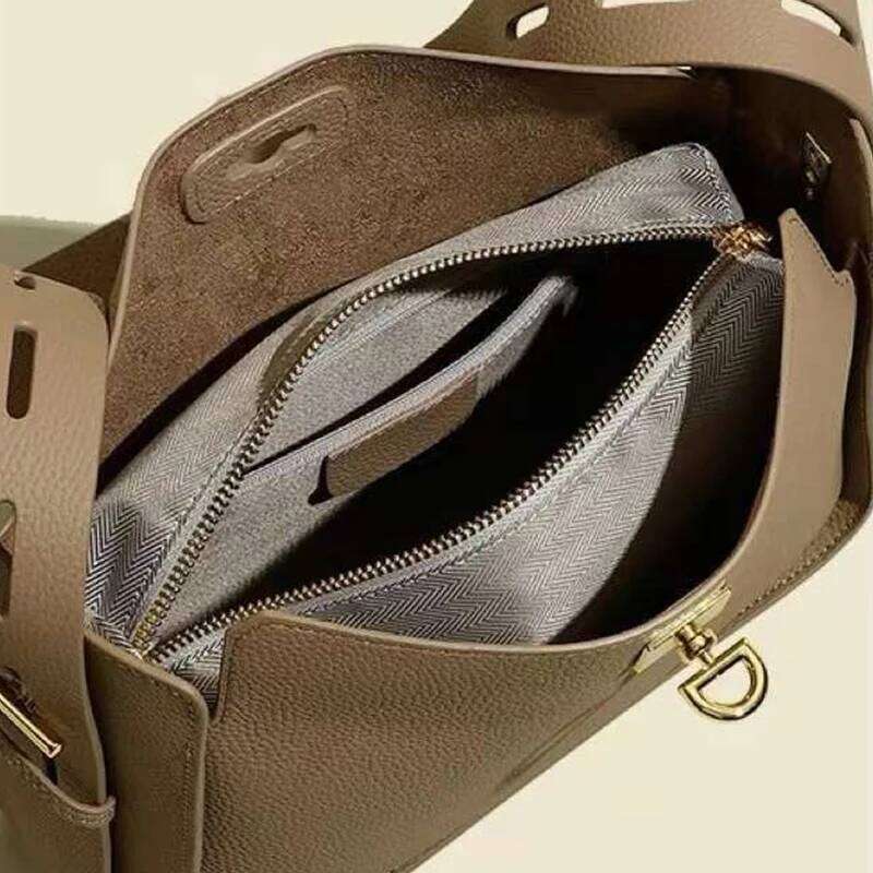 New Niche Designer Crossbody Armpit Head Layer Cowhide Leather Ladies Wide Shoulder Strap Large Capacity Bag