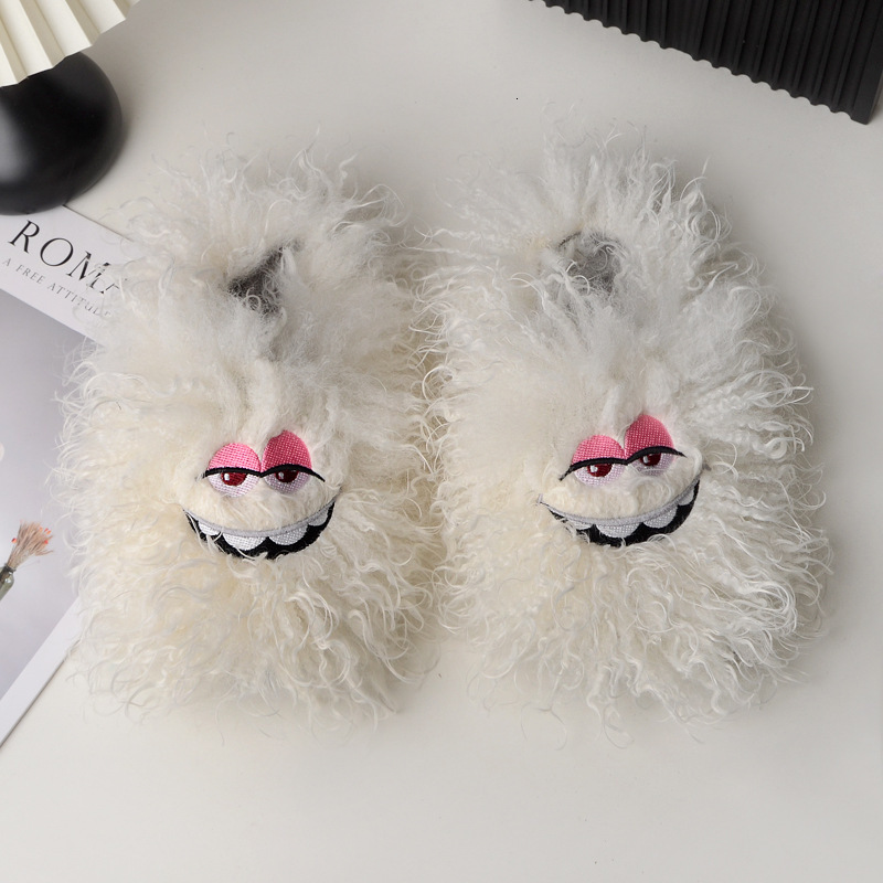 Popular Trend Fur Cotton Slippers Cute Funny Smiling Face Plush Women's Cotton Slippers Autumn And Winter New Designer Shoes