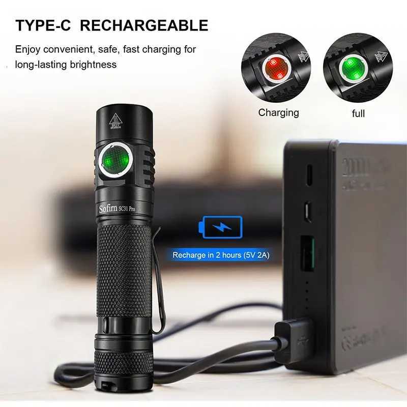 Sofirn SC31 Pro Powerful 2000LM 18650 Flashlight SST40 5V2A Portable Rechargeable LED Lantern USB C Torch Anduril 20 D250928