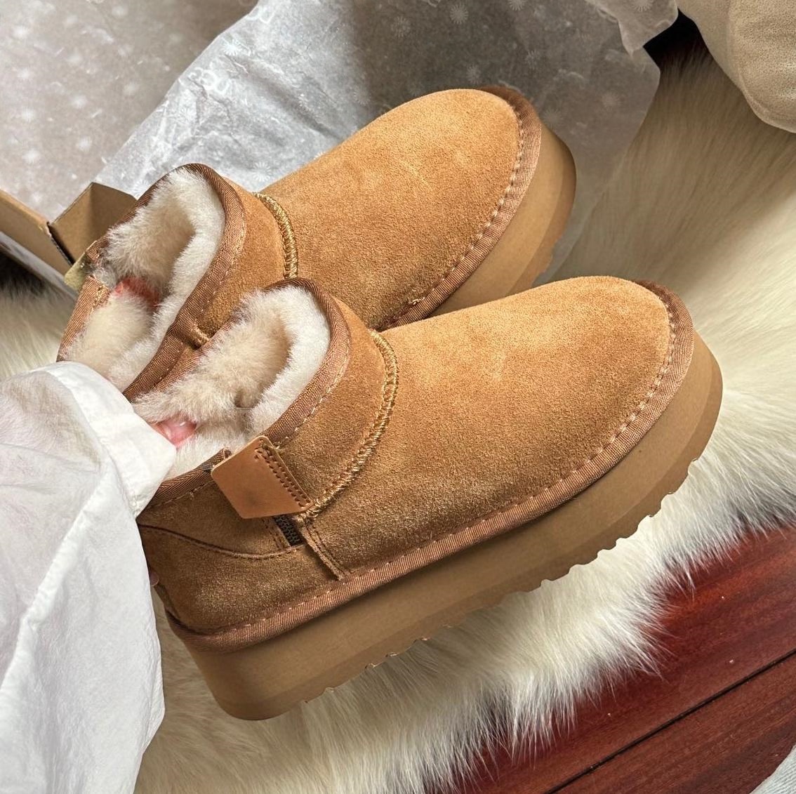 (order by picture, not the written color name) Fashion Designer Women's Platform Zip Boots Plush Warm Boots Outdoor Cold Weather Boots Ankle