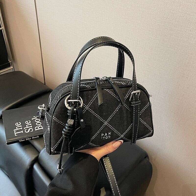 Women's Bags Niche Design Dia Embroidery Light Blue Denim Female Hand Held Shoulder Crossbody Pillow Bag