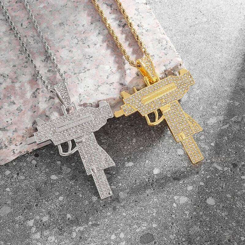 Bling Iced Out Subhine Gun Pendant Necklace for Men Hip Hop Rock Street Party Cool Jewelry