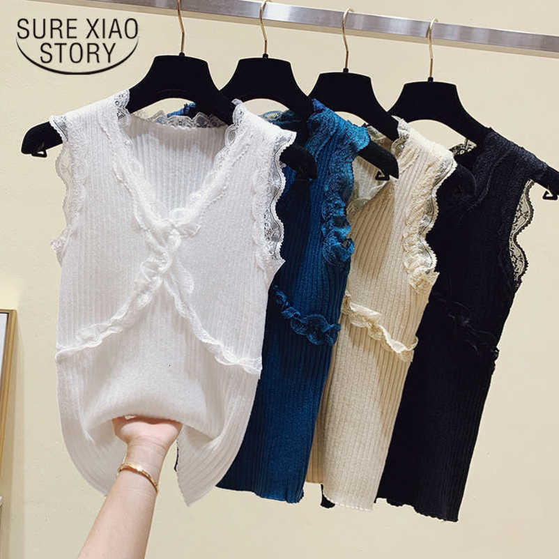 Sleeveless Solid Blouse Summer Spring Casual V-neck Thin Knitted Vest Women's Shirt Fashion Loose Ladies Tops Blusas 13637 210528wtt