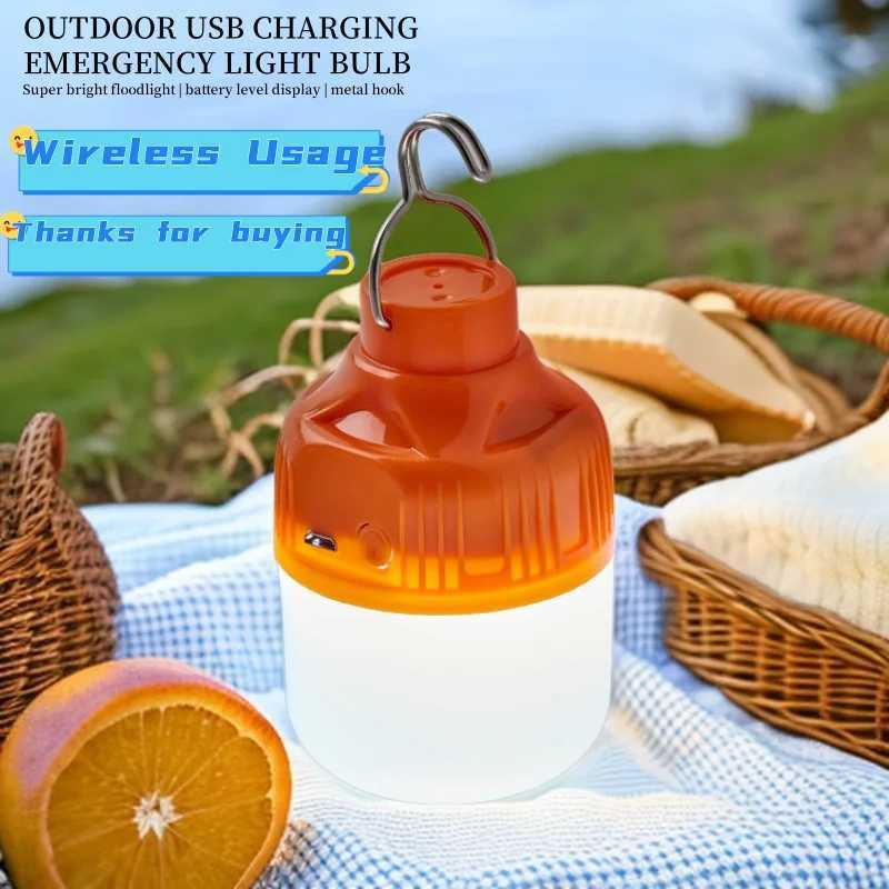2pcs Camping Light USB Rechargeable LED Emergency Lamp Outdoor Portable Lanterns with Hook for BBQ Tents Battery Bulb C250928