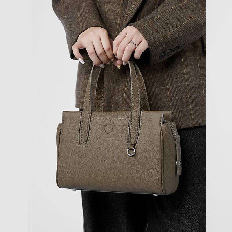 Burminsa Cowhide Bowling Genuine Leather Handbags For Women 2025 Designer Boston Tote Work Ladies Shoulder Crossbody Bags