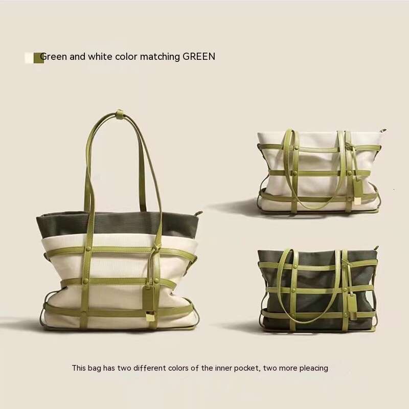 Niche Design Casual Tote Women's New Fashionable and Trendy High-end Leather Woven Canvas Shoulder Bag