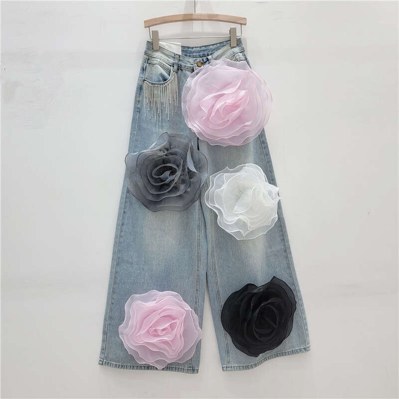 Women's Clothing Heavy Design High Waist Jeans For Women New Korean Version All Match Hip Covering Slim Straight Wide Leg Pants