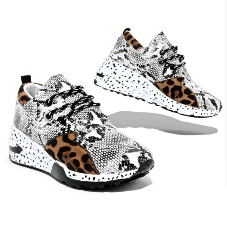Designer women's single shoe thick sole leopard print color blocked lace up casual sports shoes 2025 new women's shoes