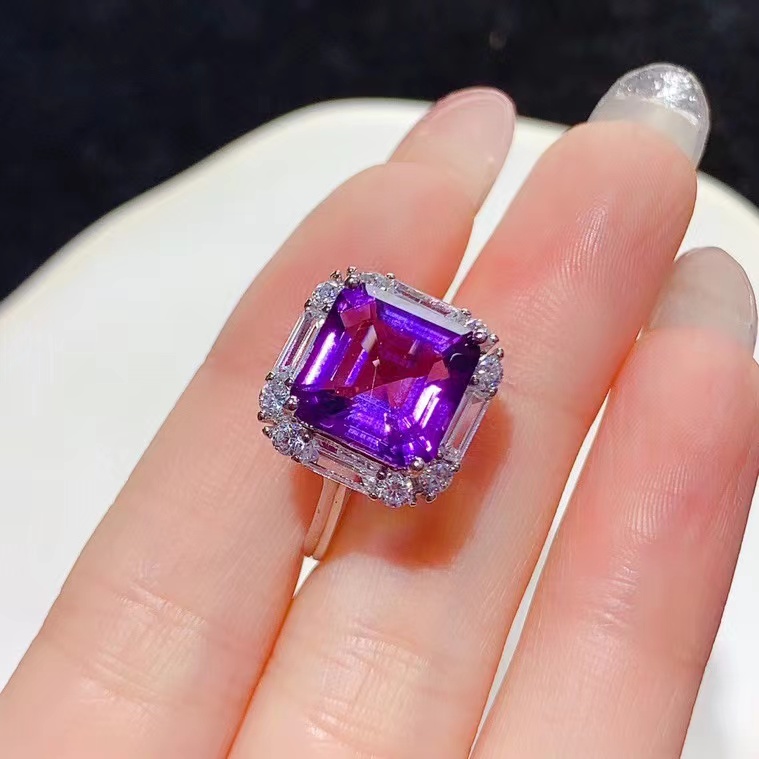 Dazzling 925 silver crystal ring 100% natural amethyst ring for party 10mm 5ct Brazilian amethyst jewelry with certificate