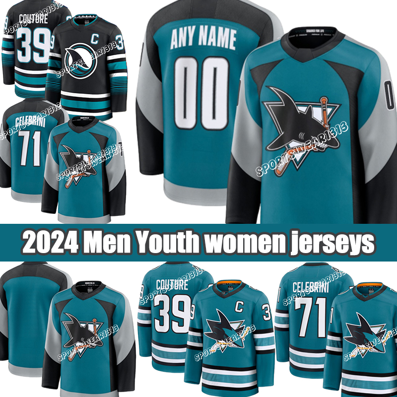 San Jose Sharkss Jersey Macklin Celebrini #71 Celebrini Logan Couture #39 Couture C #64 Granlund Hockey Jerseys