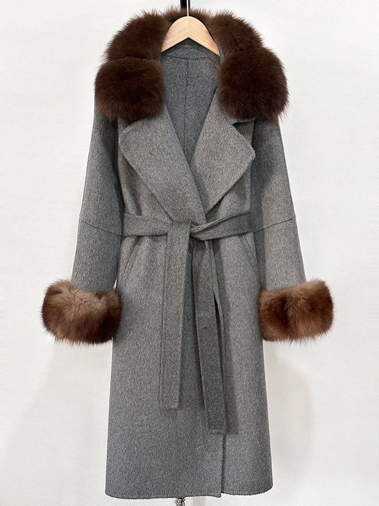 Fox fur collar double-sided wool sheep coat women's autumn and winter new long high-end woolen coat long coat women wool coat women designer