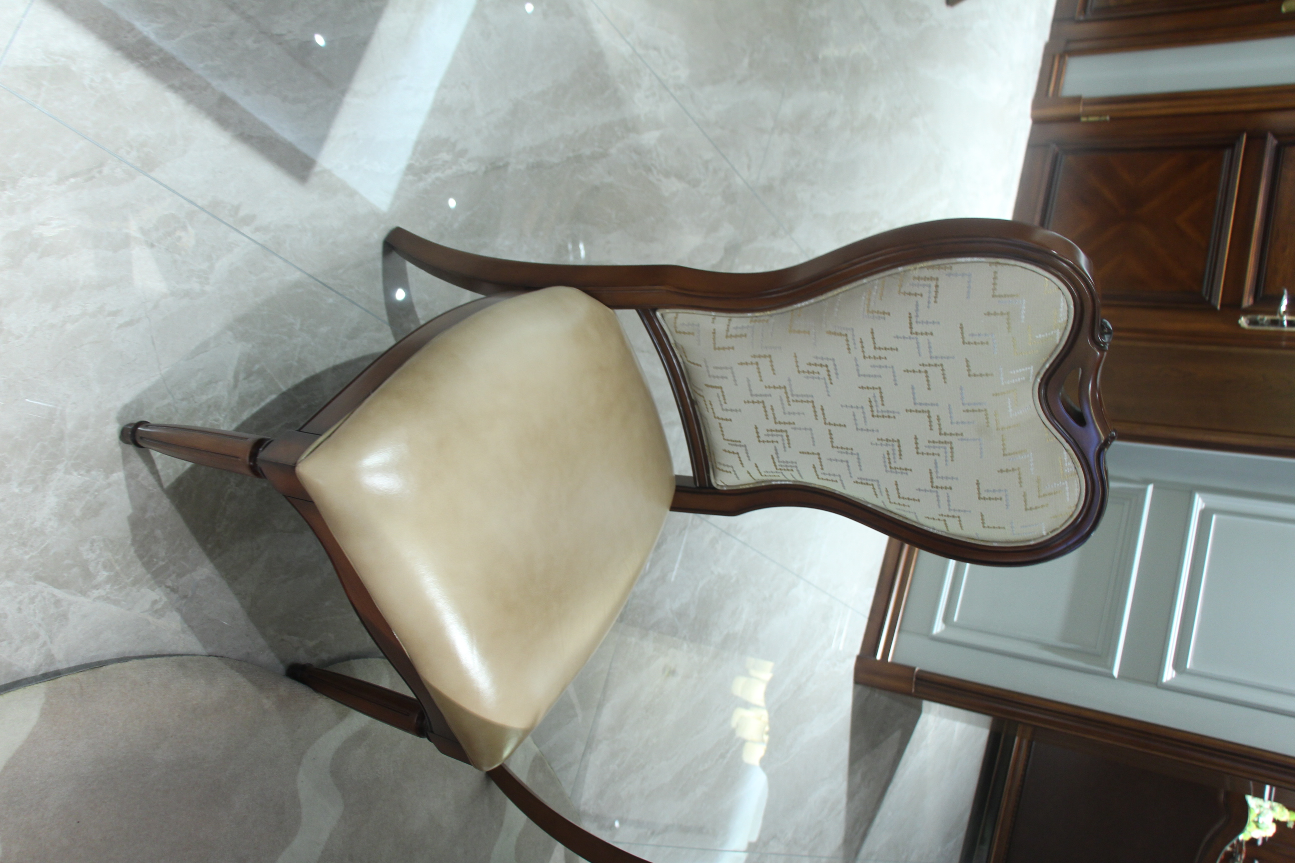 Zhongzhixin Designer Solid Wood Dining Table & Luxury Leather Dining Chair Set, American Style, for Dining Room
