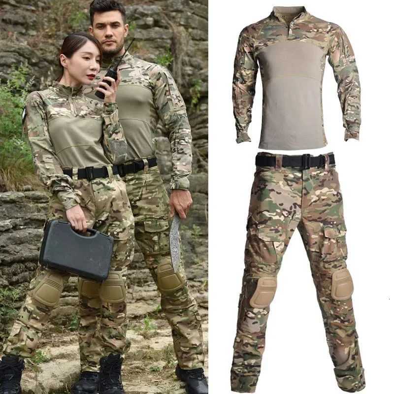 Outdoor Uniform Tactical Shirts Waterproof Clothing Tops Outdoor Camo Hunting Suits Pants Pads Breathable TShirt W250928