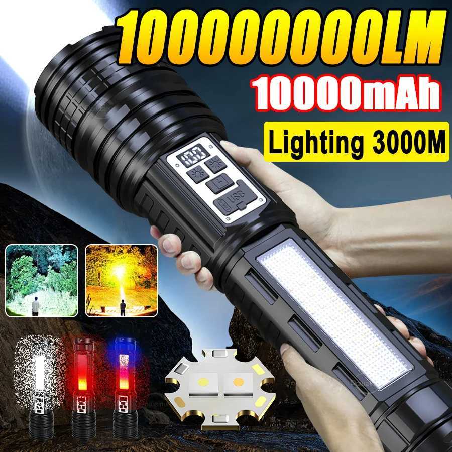 100000000LM Most Powerful LED Flashlight Rechargeable Typec Flashlight Long Shot 3000M Tactical Torch Light For Fishing Hunting D250928