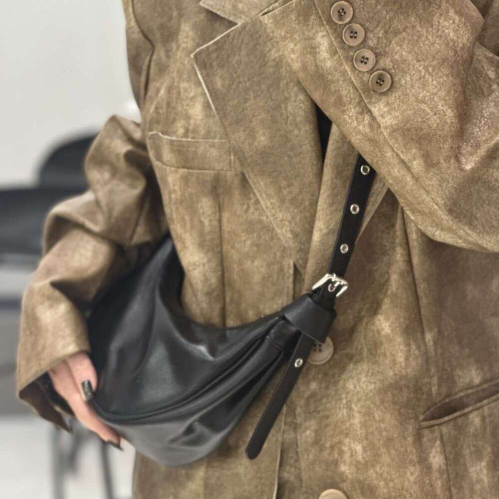 designer bag Luxury bag Women's Top Layer Cowhide Single Shoulder Half Round Soft Leather Commuter Crescent Crossbody Dumpling Bag