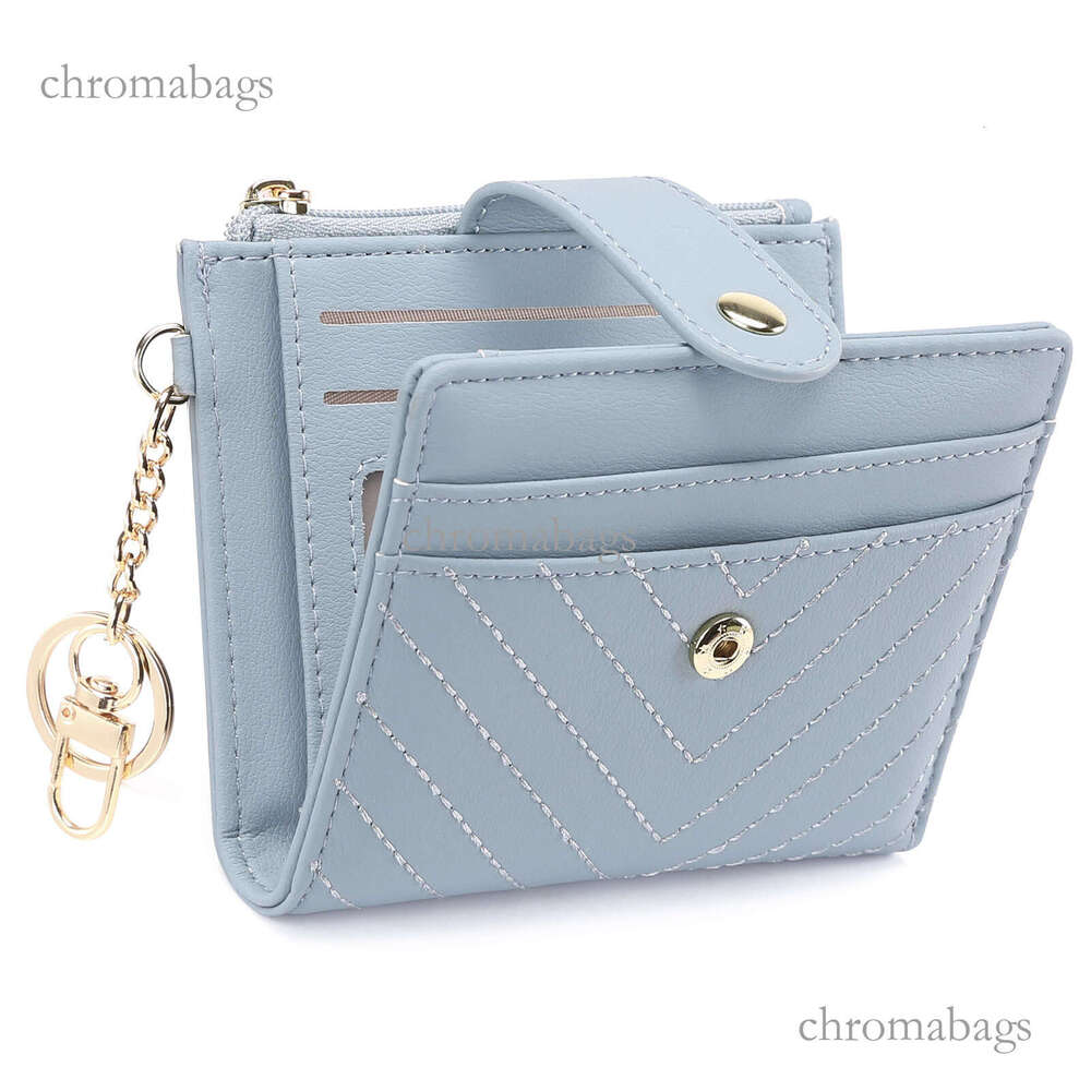 New Hot Sale Women Ultra-thin Wallet Double Fold Pu Leather Card Holder With Keychain Zipper ID Bag