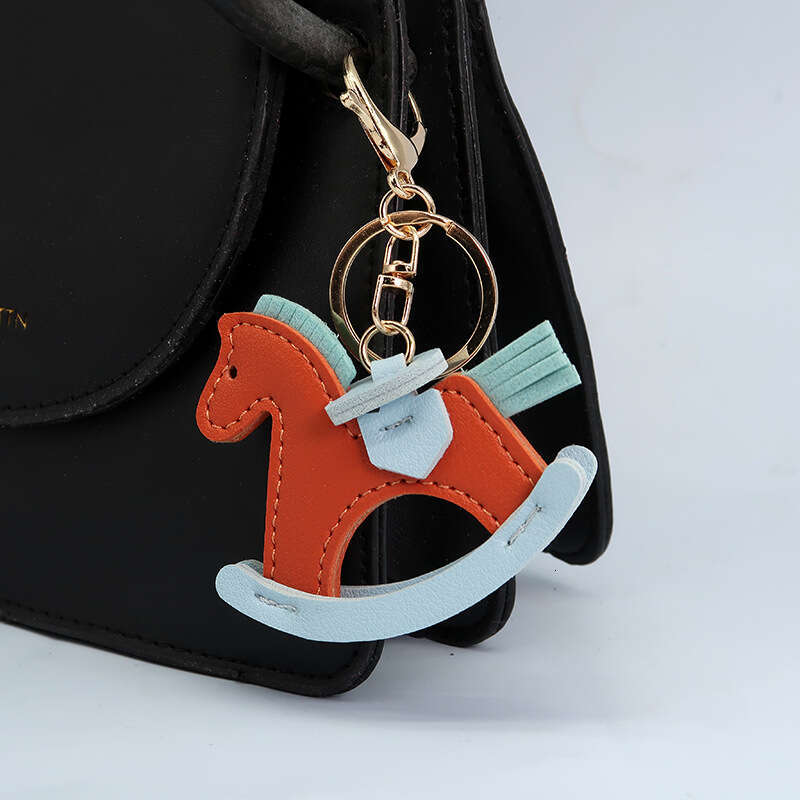 Hot-Selling Leather Rocking Accessory Pendant Bag Charm Cartoon Little Wooden Horse Keychain