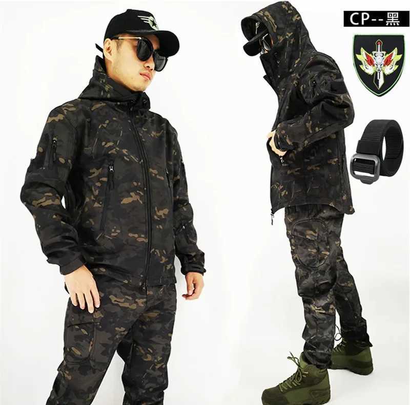 Soft Shell Tactical Training Army Outdoor Winter Wear Fur Thickened Waterproof Windproof Skiing Fishing Charge Suit Set W250928