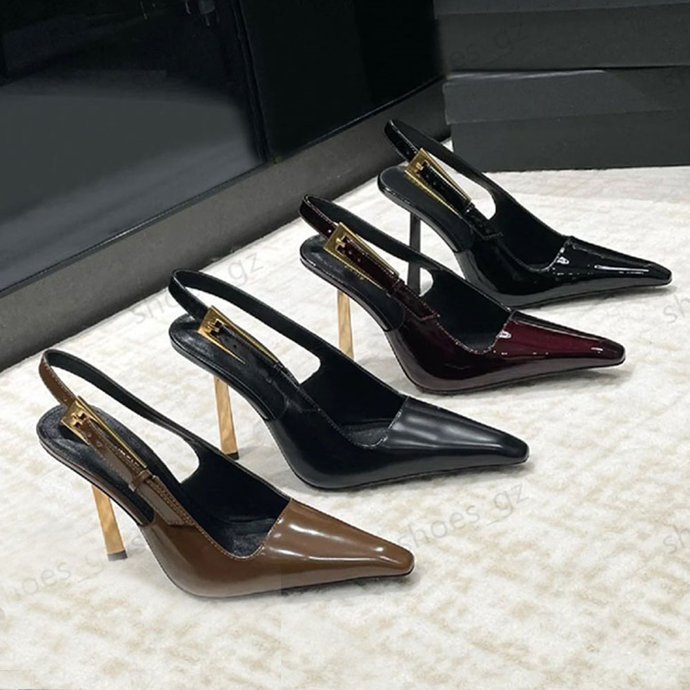 New Patent leather Slingback Pointed toe Sandals Stiletto heel pumps Leather sole Dress Shoes Women's luxury designer Party wedding Evening shoes size 35-42