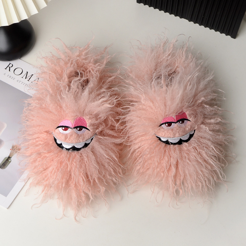 Popular Trend Fur Cotton Slippers Cute Funny Smiling Face Plush Women's Cotton Slippers Autumn And Winter New Designer Shoes