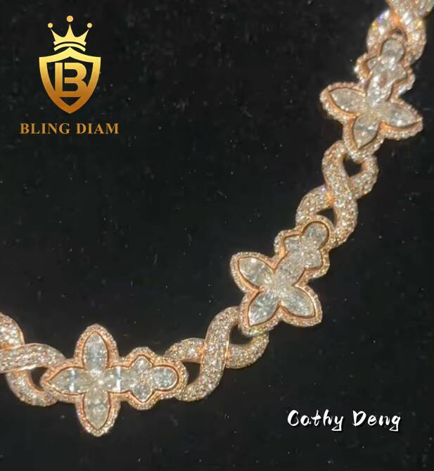 New Arrival Hip Hop Jewelry VVS Moissanite Cuban Link Chain Cross Design Moissanite Ice Out Cuban Chain Pass Diamond test