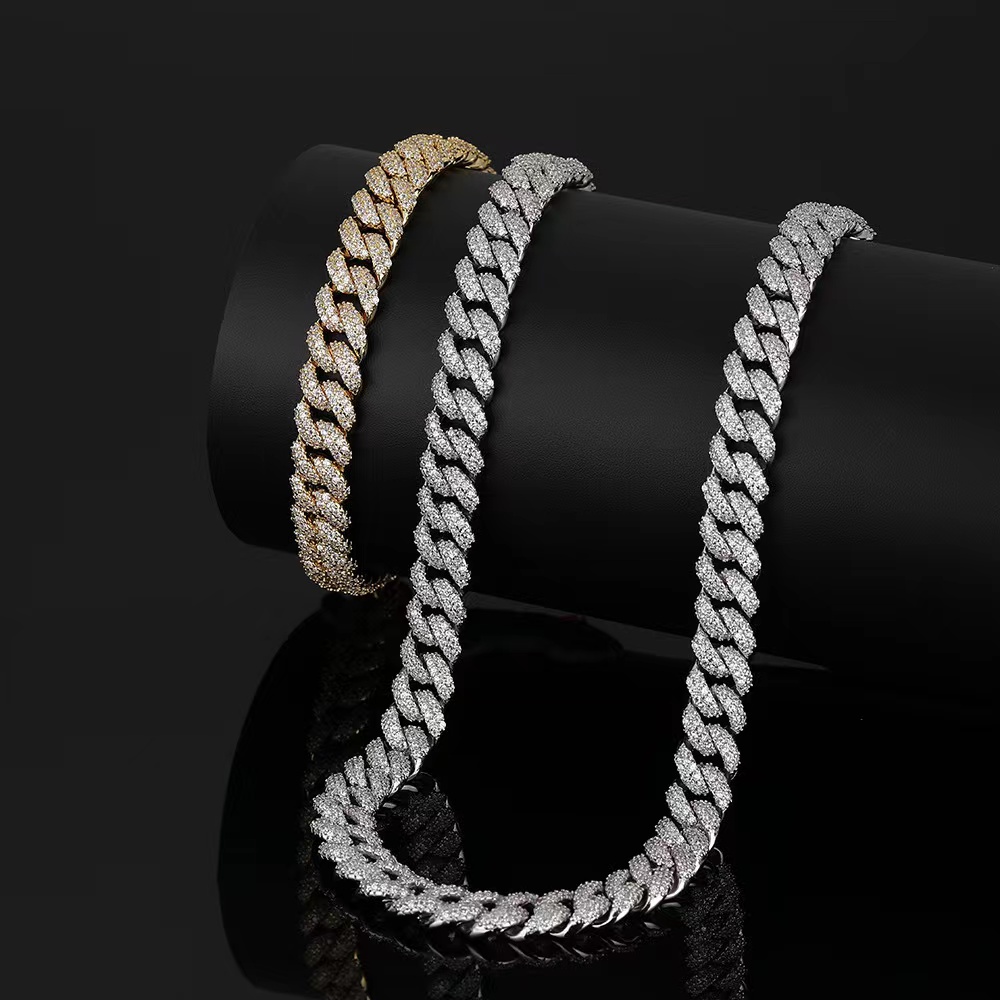 20mm Baguette Miami Cuban Link Chain VVs Moissanite Diamond 925 Sterling Silver Rose Gold Plated 18-24 Necklace