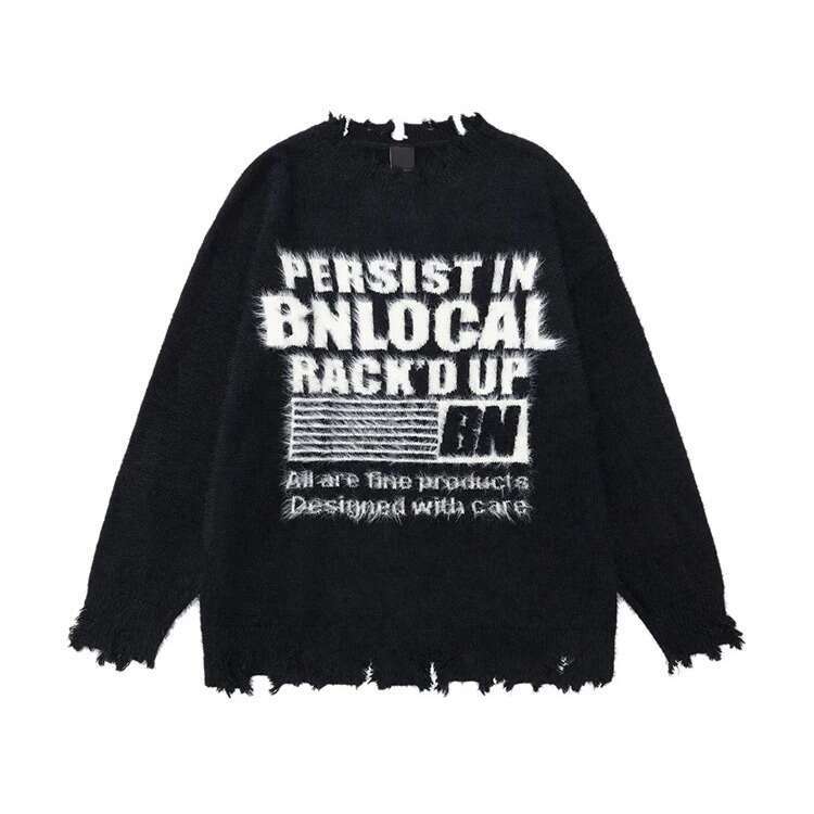 American Style Fashion Letter Sweater Autumn Loose Ins Trend Brand Street Irregular Frayed Knitwear