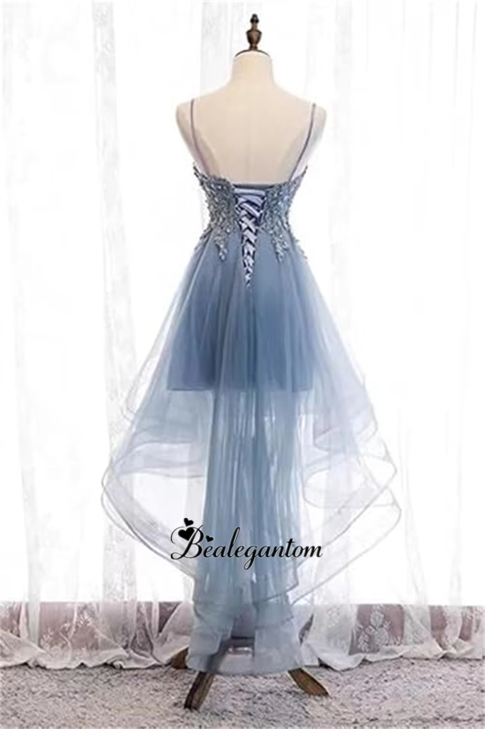 Customized Lace Appliques Homecoming Dresses For Teens High Low Spaghetti Straps Tulle Short Cocktail Birthday Prom Party Graduation Hoco Dress BQ52