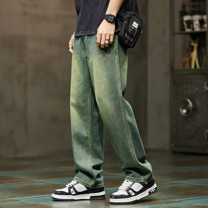 Men's Jeans Wide Leg Jeans Men Baggy Pants Summer Straight Cut Loose Retro Blue Denim Pants Streetwear Fashion Pockets Vintage Man Clothes 230904