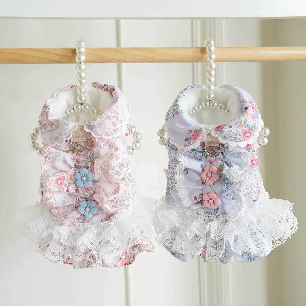 Pet AutumnWinter Floral Dress Plush Lace Cute Pet Coat Cat Teddy Schnauzer Coat Dog Dresses for Small Dogs Puppy X250928
