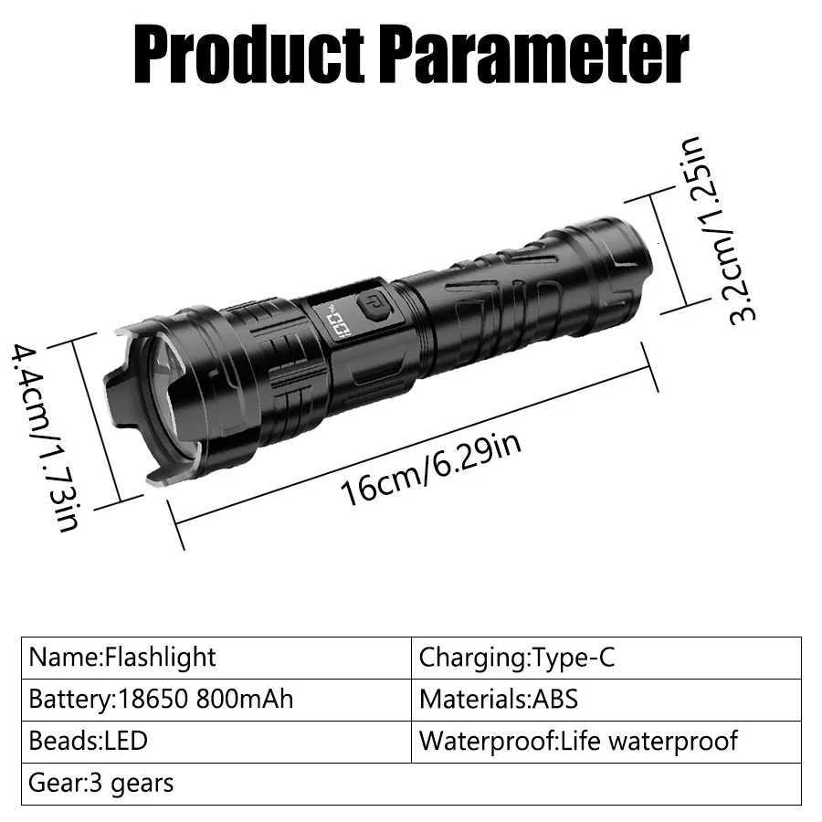 High Power USB Rechargeable Led Flashlight Very Strong Spotlight Torch Portable 3 Modes Emergency Lighting for Camping Hiking D250928