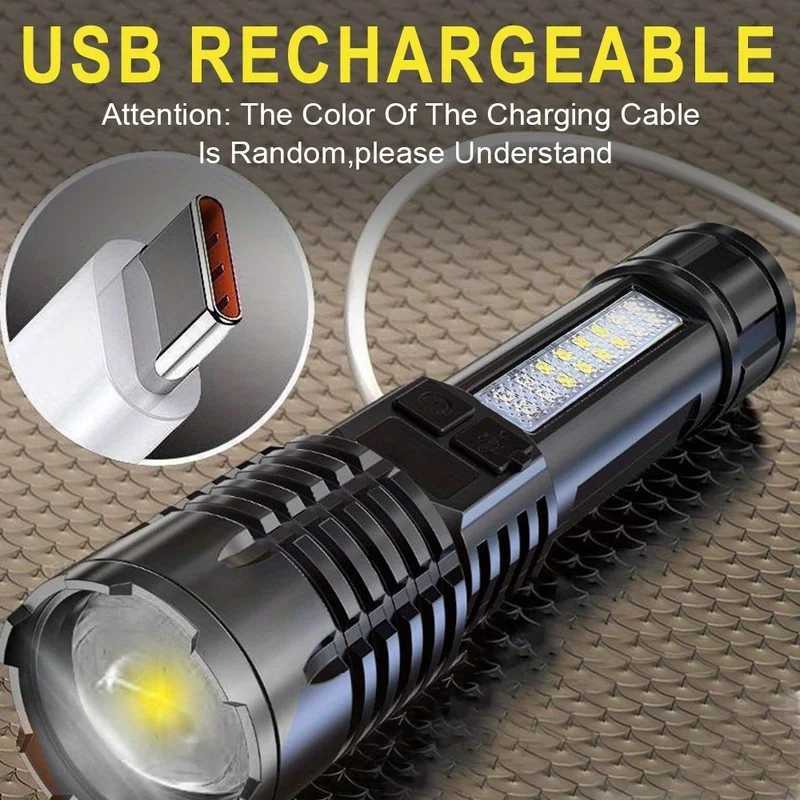 High Power Rechargeable Led Flashlight Very Strong Led Flashlight With Builtin Battery Torch For Fishing Hunting Camping Lanter D250928
