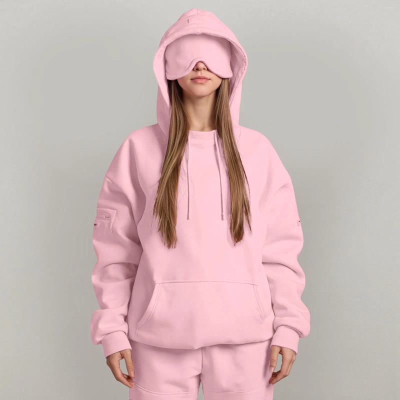 Women's hoodie, travel hoodie, oversized sweatshirt with eye mask, solid color, loose, casual, sports, running, plus size