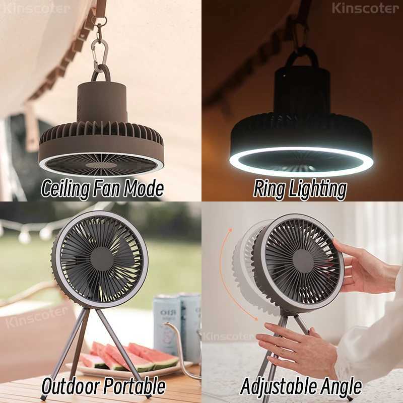 10000mAh Camping Fan Rechargeable Desktop Portable Circulator Wireless Ceiling Electric Fan with Power Bank LED Lighting C250928
