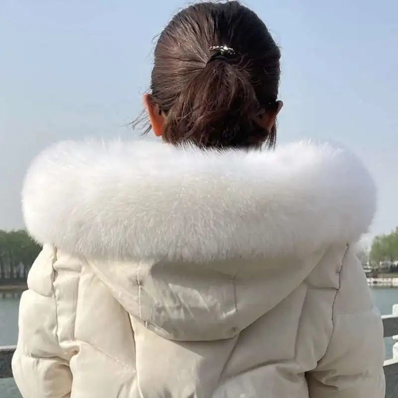 Winter Fox Fur Collar Women Real Fur Shawls Scarf Warm Genuine Leather Grass Down Jacket Cottonpadded Jacket Hood Trims Decor 250928