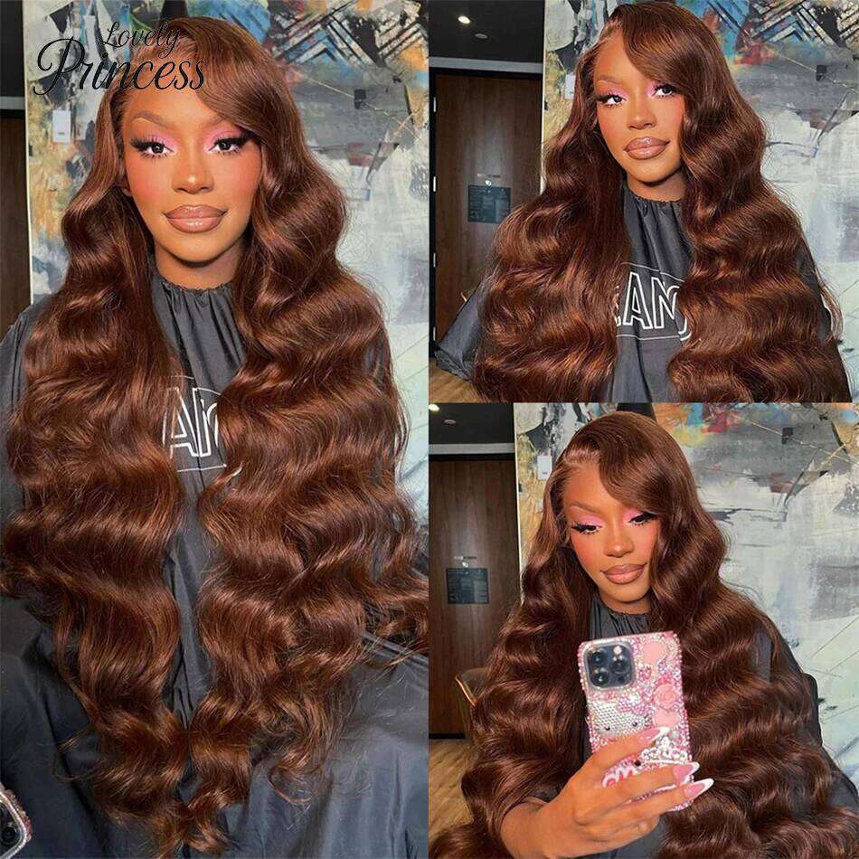 30 Inch Chocolate Brown Body Wave Front Wig Transparent 13X6 HD Lace Frontal Wigs 13X4 Preplucked Colored Human Hair4x4 5X5 Xiusiyuan2509