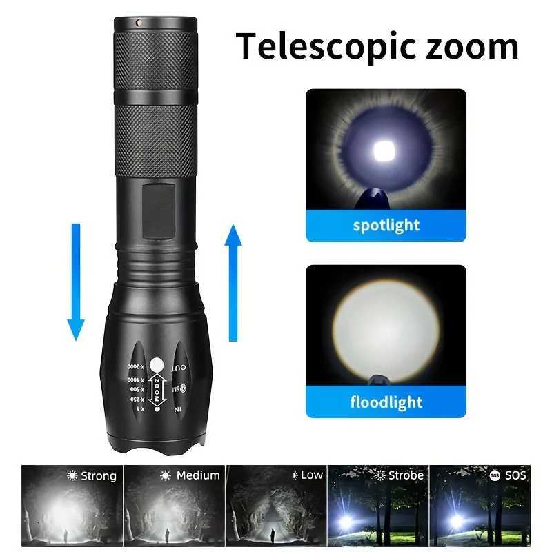 AAA Battery Powered High Power LED Flashlights Self Denfense Tactical Torch Aluminum Alloy Waterproof Zoom Outdoor With 5 Modes D250928