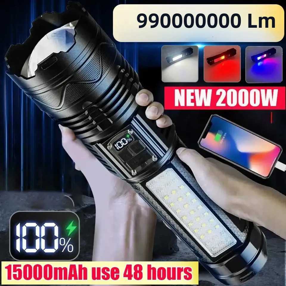 New 990000000LM High Power Led Flashlights 15000mah Battery 2000W Tactical Flashlight Emergency Spotlight Most Powerful Lantern D250928