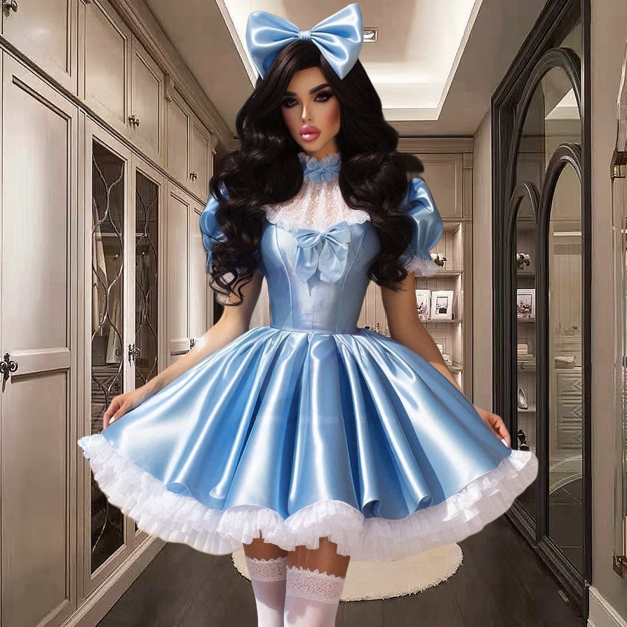 Chic Light Sky Blue Short Prom Dresses Puff Sleeves High Collar Ball Gown Homecoming Dress Customized Birthday Party Gowns