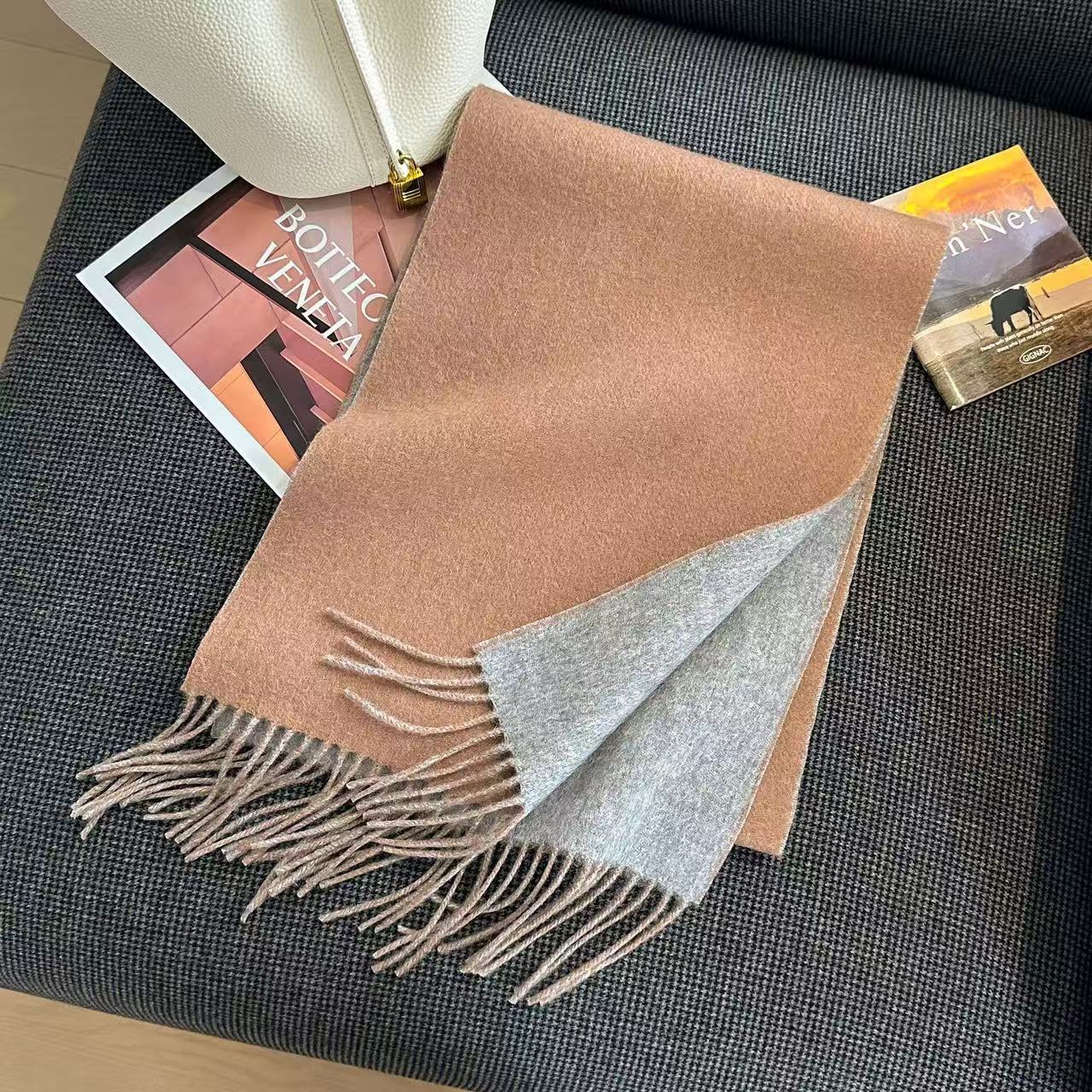 T1875 Women's Double-Sided Wool Scarf, Thick and Warm for Fall/Winter, Available in Multiple Colors, Stylish and Versatile, Solid Color Design