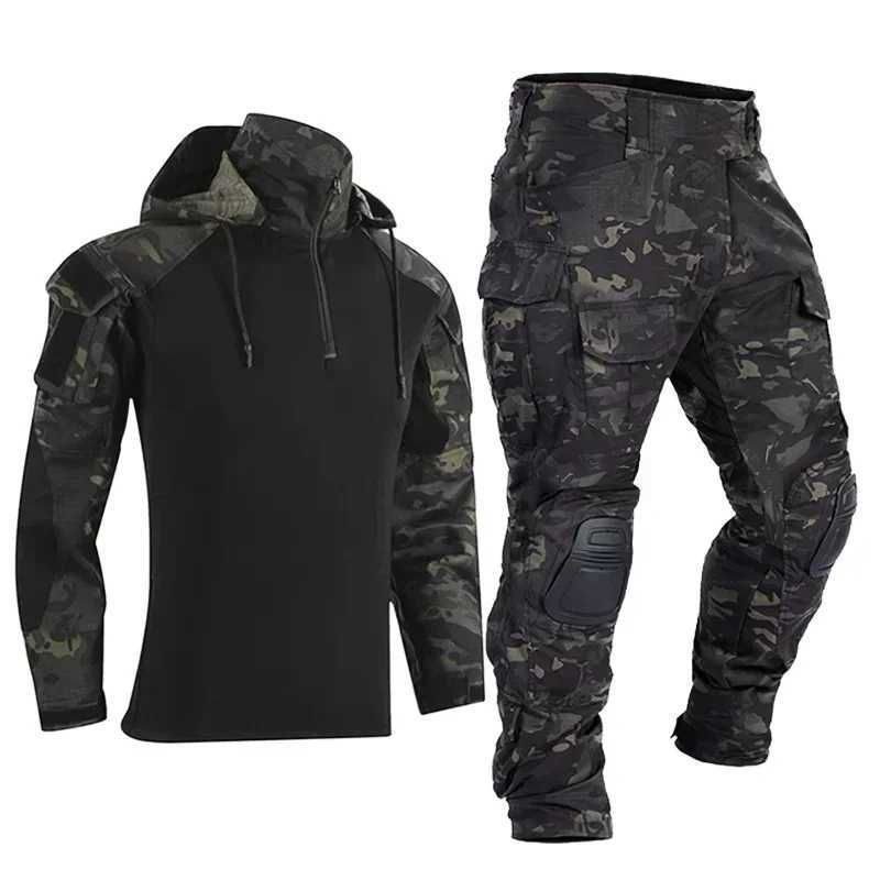 Outdoor Paintball Tactical Suits Work Clothing Uniform Multi Pockets Combat Shirts Hooded Cargo Knee Pads Pants Hunting Clothes W250928