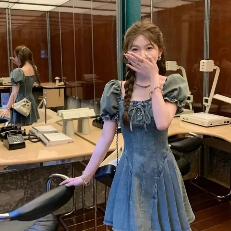 HM120 New retro short A-line skirt with slim waist