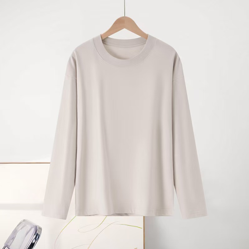 K2270 High-end pure cotton women's autumn and winter long-sleeved T-shirt, 230 grams of textured fabric, loose fit, multiple colors available