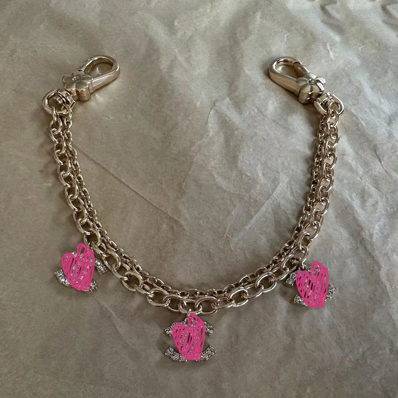 C letterHand Wrist Strap phone charm lanyard Metal keychain bag charm decoration bag extended chain golden Zircon pendant dh63