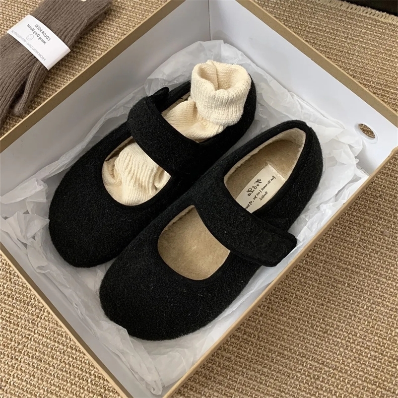 Vintage furry beans cotton shoes women wear 2024 winter plus fleece flat cute Mary Jane fashion shoes241226bj
