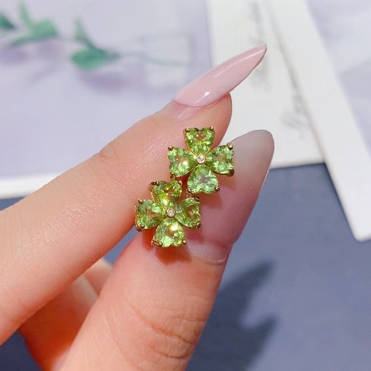 Allergy free 925 silver earrings natural peridot earrings 4mm total 2.4ct genuine peridot jewelry with 18K gold plating